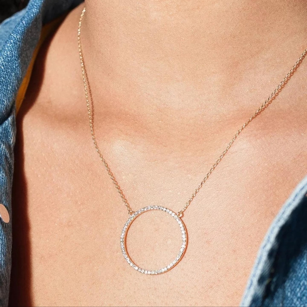 Gold Crystal Circle Pendant Necklace